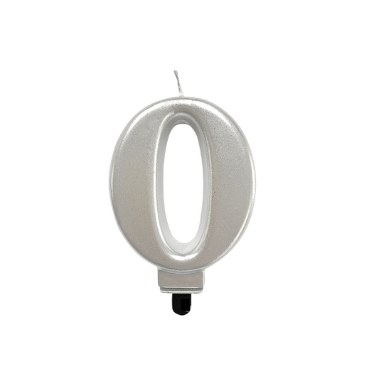 4in Silver Number Candle - 0