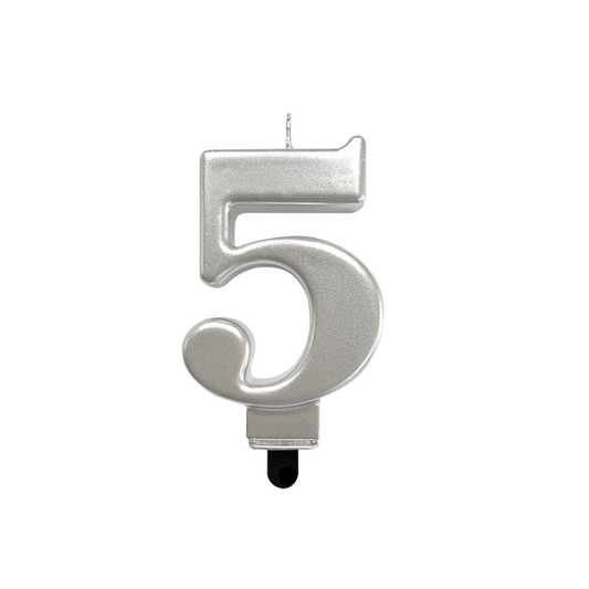 4in Silver Number Candle - 5