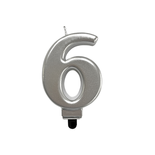 4in Silver Number Candle - 6
