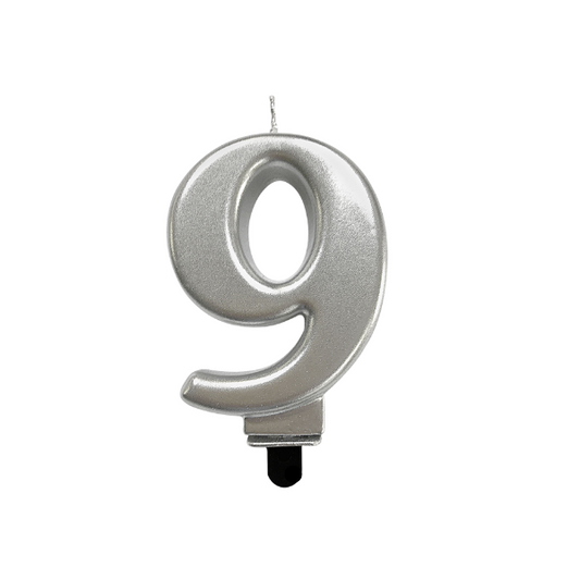 4in Silver Number Candle - 9