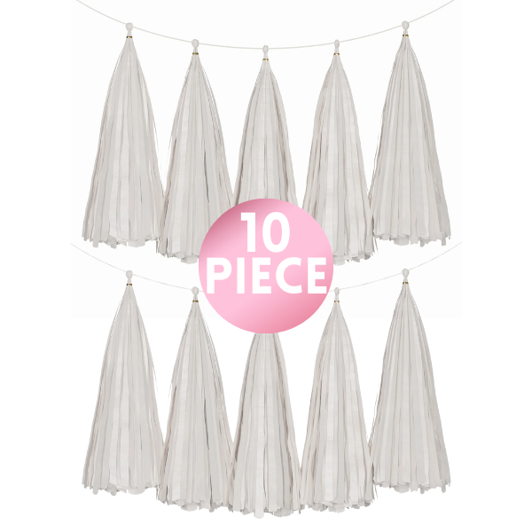 10 Piece Paper Tassel - White