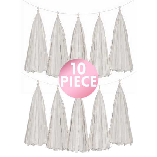 10 Piece Paper Tassel - White