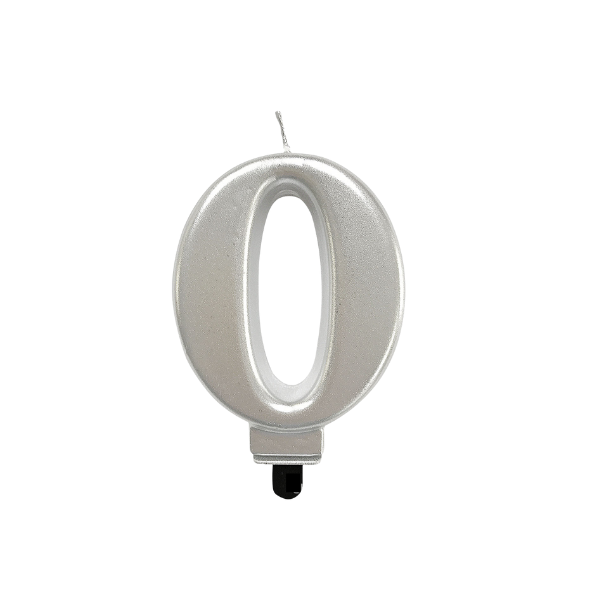 4in Silver Number Candle - 0