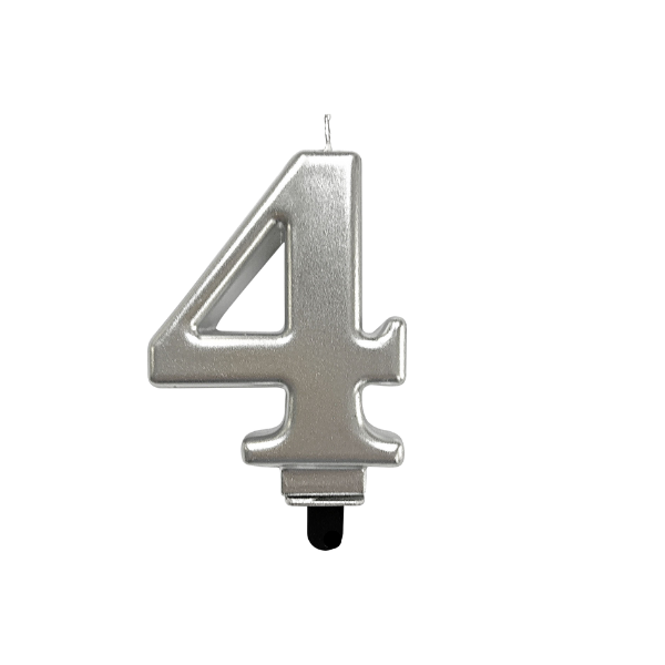 4in Silver Number Candle - 4